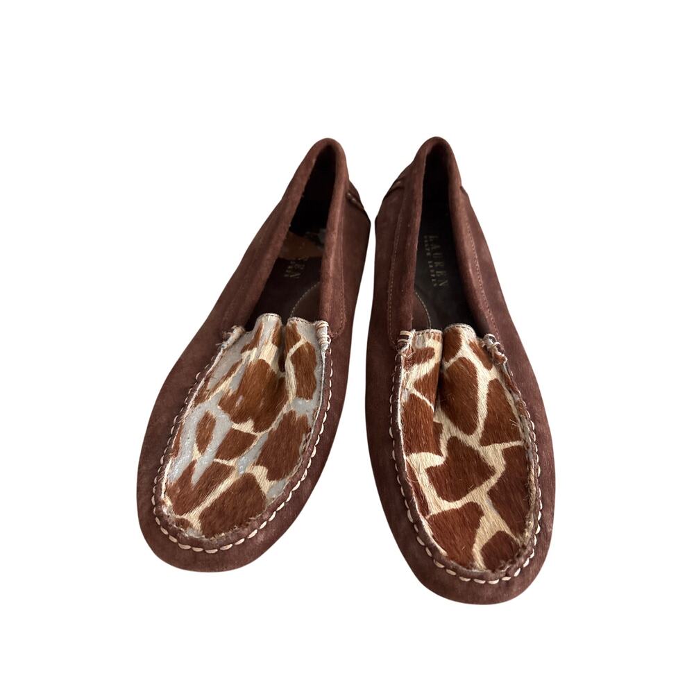Giraffe Print Hair On Hide Driving Loafers Size Flaw 8B
